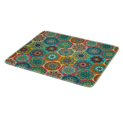 Vintage patchwork with floral mandala elements cutting board