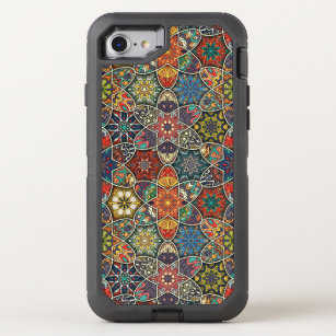 Vintage patchwork with floral mandala elements OtterBox defender iPhone SE/8/7 case
