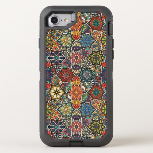 Vintage patchwork with floral mandala elements OtterBox defender iPhone SE87 case