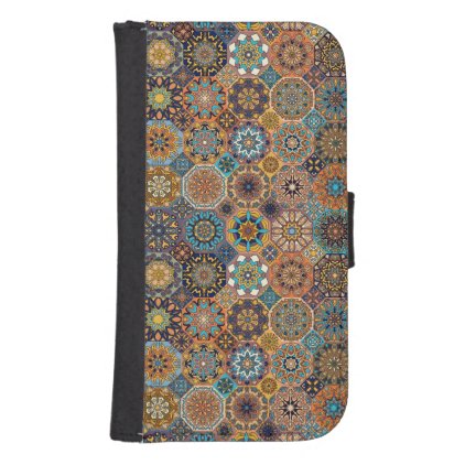 Vintage patchwork with floral mandala elements samsung s4 wallet case