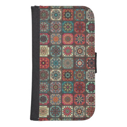 Vintage patchwork with floral mandala elements samsung s4 wallet case