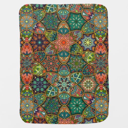 Vintage patchwork with floral mandala elements swaddle blanket