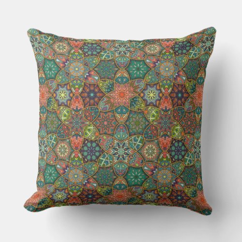 Vintage patchwork with floral mandala elements throw pillow