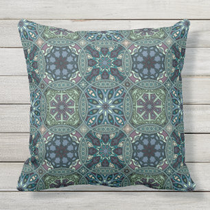 Vintage patchwork with floral mandala elements throw pillow