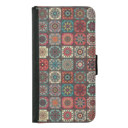 Vintage patchwork with floral mandala elements wallet phone case for samsung galaxy s5