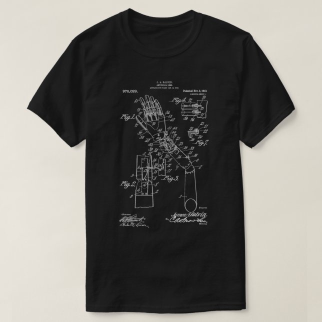 Vintage Patent Drawing Artificial Arm Limb  T-Shirt (Design Front)