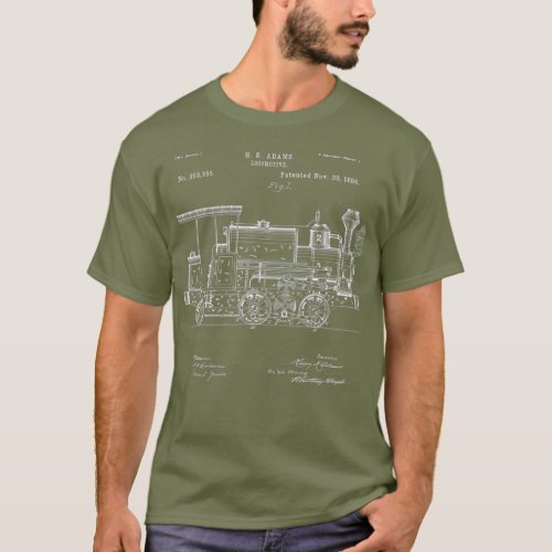 Vintage Patent Print 1886 Locomotive Steam Train T_Shirt