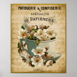Vintage Patisserie Cup Flower Muisc Note Poster