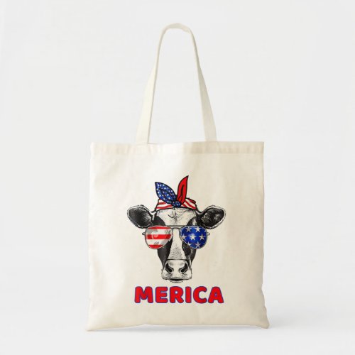 Vintage Patriot Cow 4th of July American Flag Meri Tote Bag