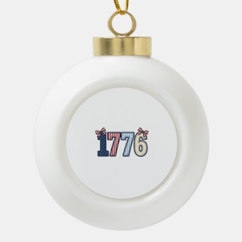 Vintage Patriotic 1776 Ribbon Shirt Design_1 Ceramic Ball Christmas Ornament