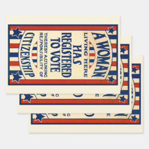Vintage Patriotic, A Woman is Registered to VOTE Wrapping Paper Sheets