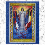 Vintage Patriotic America, Peace Justice Liberty Jigsaw Puzzle<br><div class="desc">Vintage illustration World War I patriotism military propaganda poster Welcome Home Our Gallant Boys featuring a woman in a white robe with her arms outstretched over allied flags from many nations around the world, the United States of America, France, Italy, Germany, and England. A brilliant glowing sunset is behind the...</div>