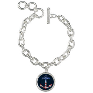 Vintage Patriotic American Flag Anchor Nautical US Bracelet