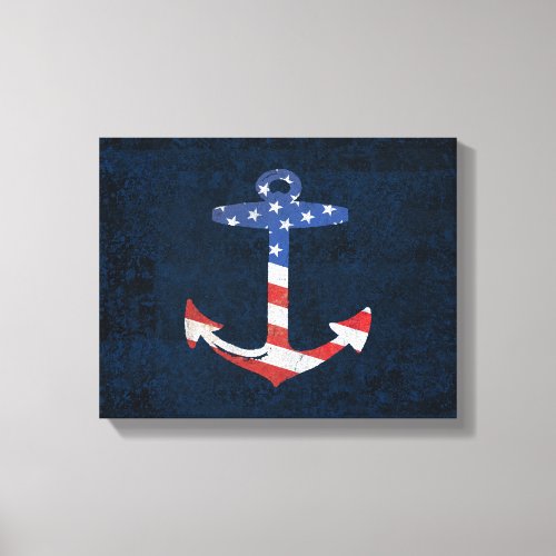 Vintage Patriotic American Flag Anchor Nautical US Canvas Print