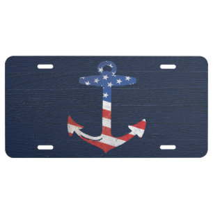 Vintage Patriotic American Flag Anchor Nautical US License Plate