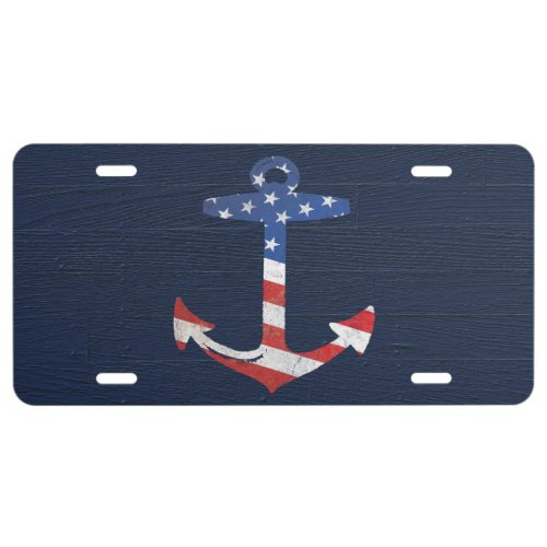 Vintage Patriotic American Flag Anchor Nautical US License Plate