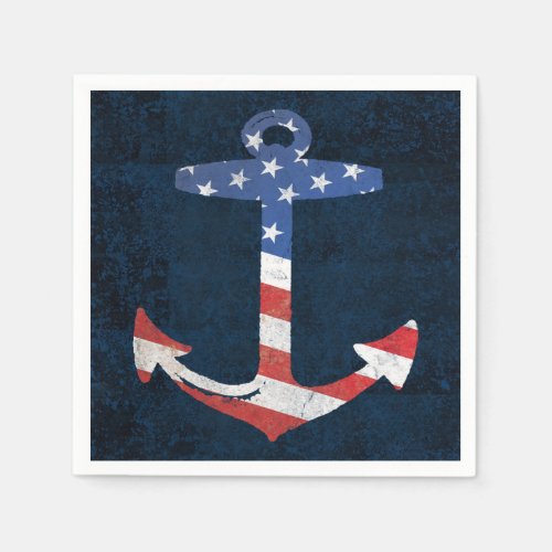 Vintage Patriotic American Flag Anchor Nautical US Napkins