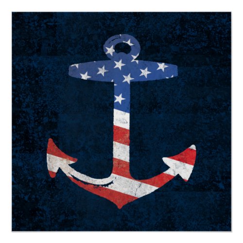 Vintage Patriotic American Flag Anchor Nautical US Poster