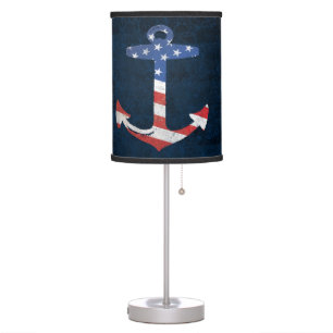 Vintage Patriotic American Flag Anchor Nautical US Table Lamp