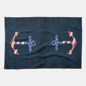 Vintage Patriotic American Flag Anchor Nautical US Towel (Horizontal)