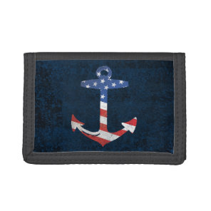 Vintage Patriotic American Flag Anchor Nautical US Tri-fold Wallet