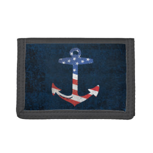 Vintage Patriotic American Flag Anchor Nautical US Tri-fold Wallet