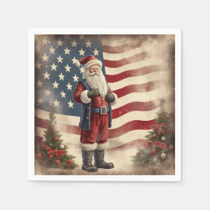 Vintage Patriotic American Flag and Santa Claus Napkins