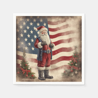 Vintage Patriotic American Flag and Santa Claus Napkins