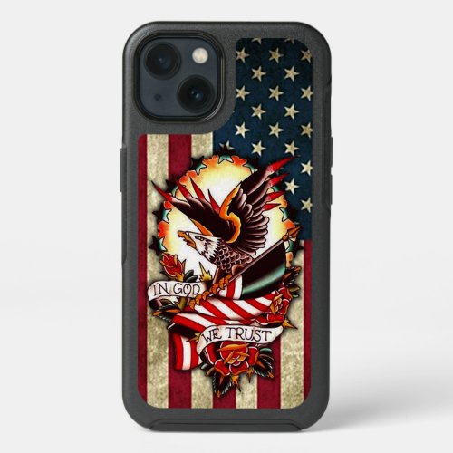 Vintage Patriotic American Flag Bald Eagle Tattoo iPhone 13 Case