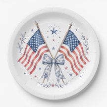 Vintage Patriotic American Flag Bow Paper Plates |
