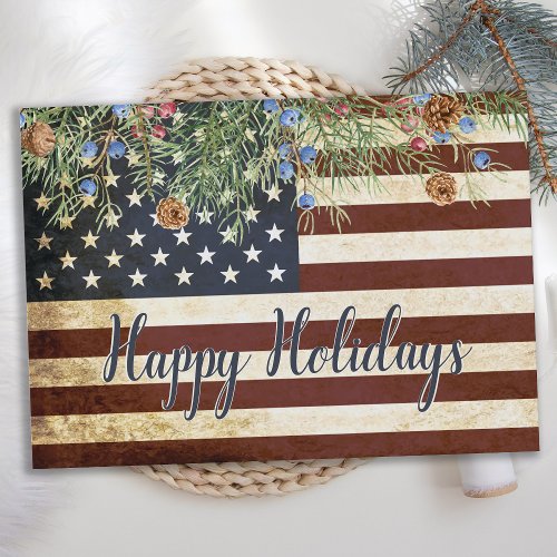 Vintage Patriotic American Flag Business Corporate Holiday Card
