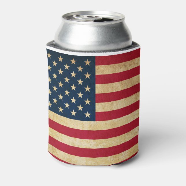 Vintage Patriotic American Flag Can Cooler (Can Back)