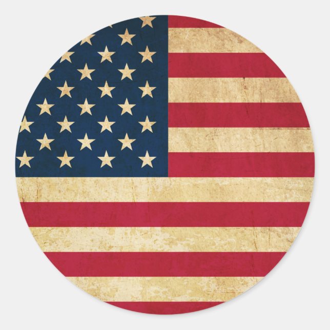 Vintage Patriotic American Flag Classic Round Sticker (Front)