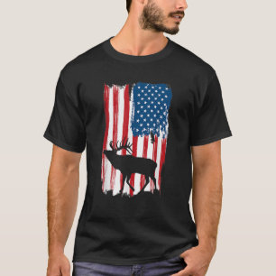 Vintage Patriotic American Flag Elk Hunter Hunting T-Shirt