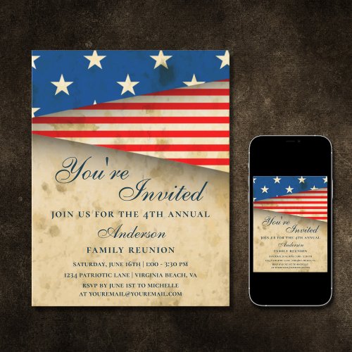 Vintage Patriotic American Flag Family Reunion Invitation