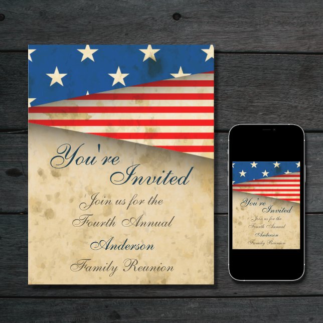 Vintage Patriotic American Flag Family Reunion Invitation (Creator Uploaded)