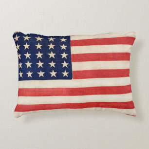 Vintage Patriotic American Flag, Fourth of July Accent Pillow