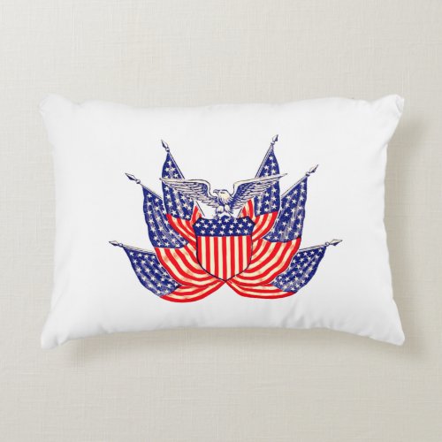 Vintage Patriotic American Flag, Fourth of July Accent Pillow