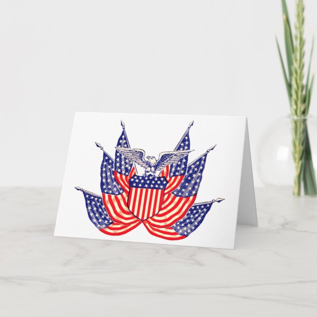 Vintage Patriotic American Flag, Fourth of July Card (Front)