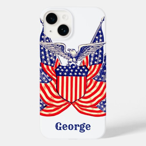 Vintage Patriotic American Flag Fourth of July Case_Mate iPhone 14 Case