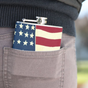 Vintage Patriotic American Flag, Fourth of July Flask