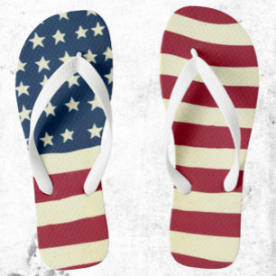 Vintage Patriotic American Flag, Fourth of July Flip Flops