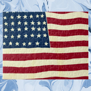 Vintage Patriotic American Flag, Fourth of July Jigsaw Puzzle
