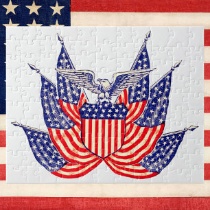 Vintage Patriotic American Flag, Fourth of July Jigsaw Puzzle