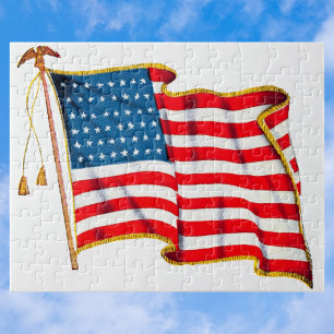 Vintage Patriotic American Flag, Fourth of July Jigsaw Puzzle