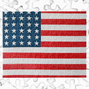 Vintage Patriotic American Flag, Fourth of July Jigsaw Puzzle