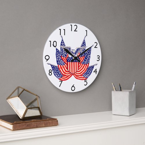 Vintage Patriotic American Flag Fourth of July Large Clock