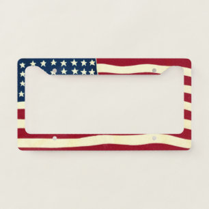 Vintage Patriotic American Flag, Fourth of July License Plate Frame