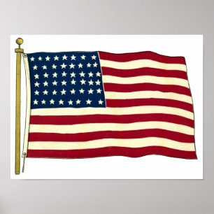 Vintage Patriotic American Flag, Fourth of July Poster