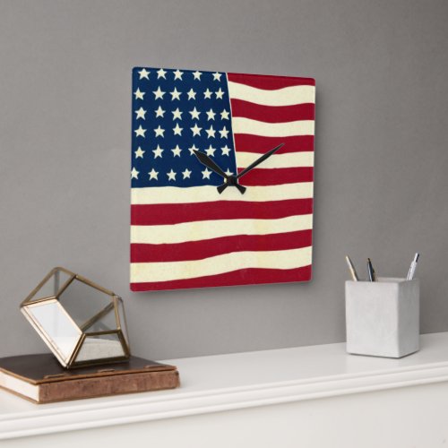 Vintage Patriotic American Flag Fourth of July Square Wall Clock